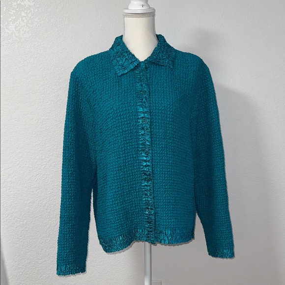 RAFAEL Teal Textured Button-Up Shirt - Picture 1 of 6